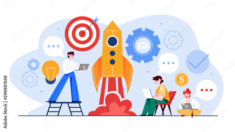 Startup and teamwork concept web banner. Business profit Startup and teamwork concept web banner. Business profit
