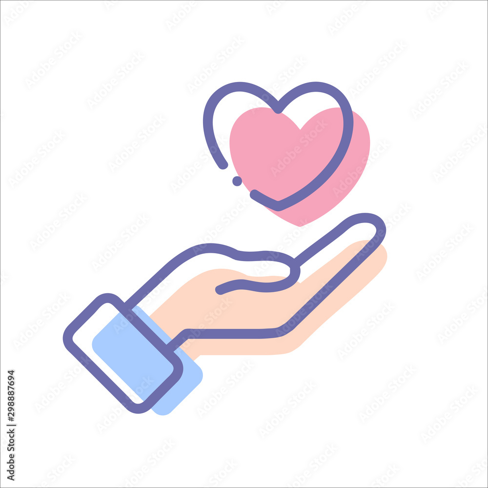 Healthcare hand holding heart flat vector line icon for apps and website. Vector care symbol Healthcare hand holding heart flat vector line icon for apps and website. Vector care symbol
