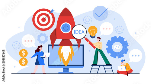 Startup and teamwork concept web banner. Business profit