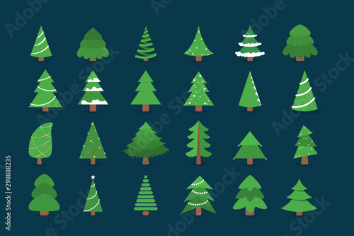 Christmas tree set. Collection of green fir for christmas
