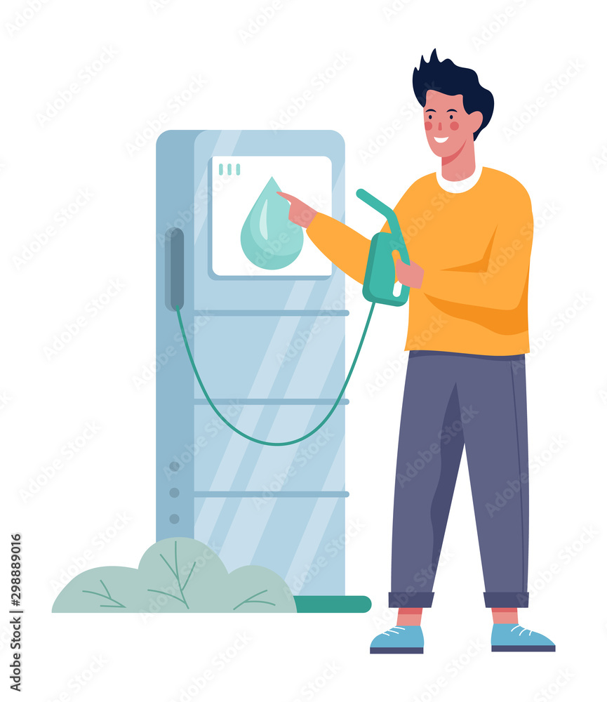 Vector illustration of a driver fuel his car with eco petrol. Vector illustration of a driver fuel his car with eco petrol.