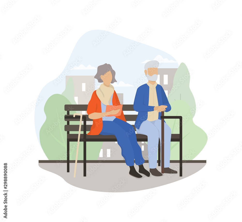 Old couple sitting on the bench together. Senior man and woman in the park. Old couple sitting on the bench together. Senior man and woman in the park.