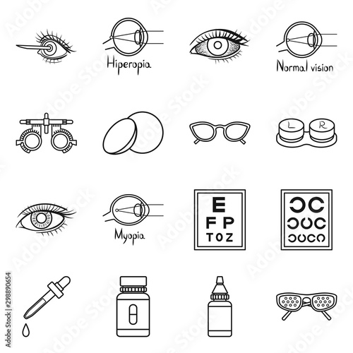 Vector design of correction and optometry sign. Collection of correction and vision stock symbol for web.
