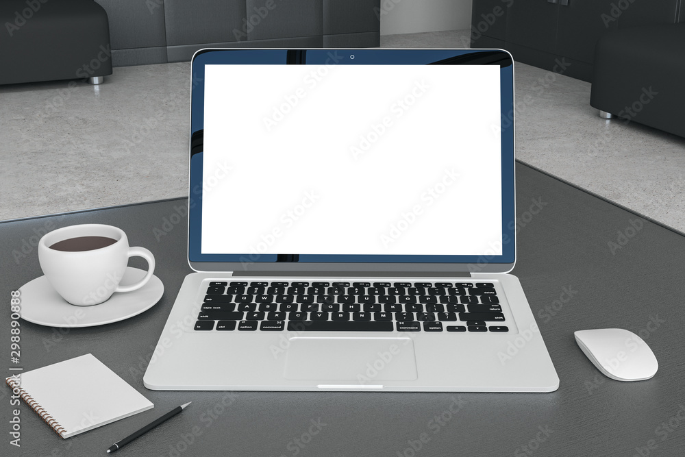 Creative designer desktop with empty laptop Creative designer desktop with empty laptop