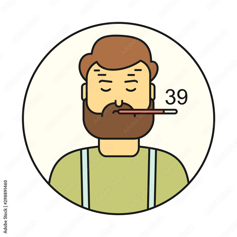 Fever man linear icon. Temperature line style illustration. Fever man linear icon. Temperature line style illustration.