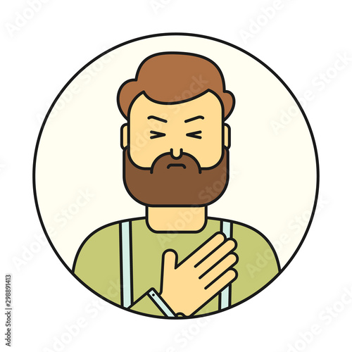 Chest pain man linear icon. 