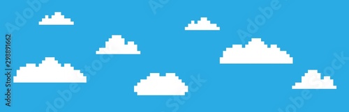 Pixel video game cloud background. 8-bit concept. Vector illustration in retro game style.