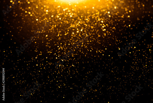 Stampa su tela golden glitter bokeh lighting texture Blurred abstract background for birthday,