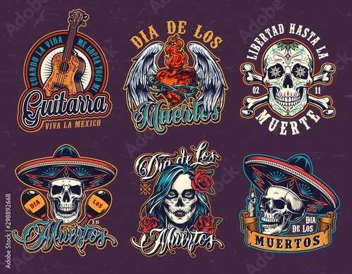Mexican Day of Dead vintage emblems