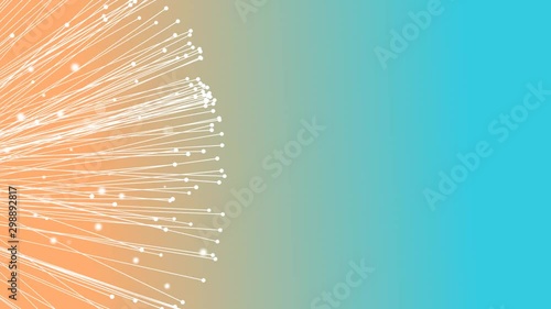 Moving dandelion seeds and flying pollen on duotone gradient background with copy space. Concept of softness, spring, freshness and blossom