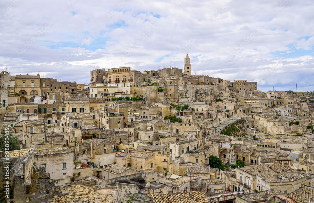 Panorama of the essential historical part of Matera, Italy.