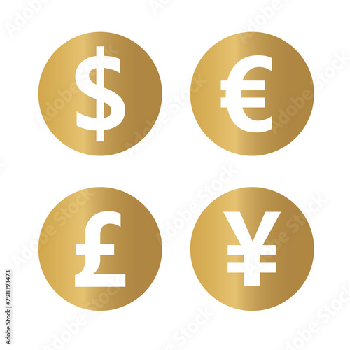 golden most popular currency symbols- vector illustration