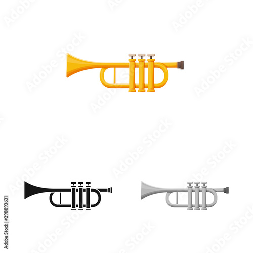 Vector illustration of trumpet and music icon. Web element of trumpet and gold vector icon for stock.