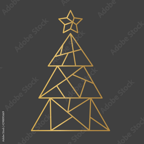 golden christmas tree icon- vector illustration