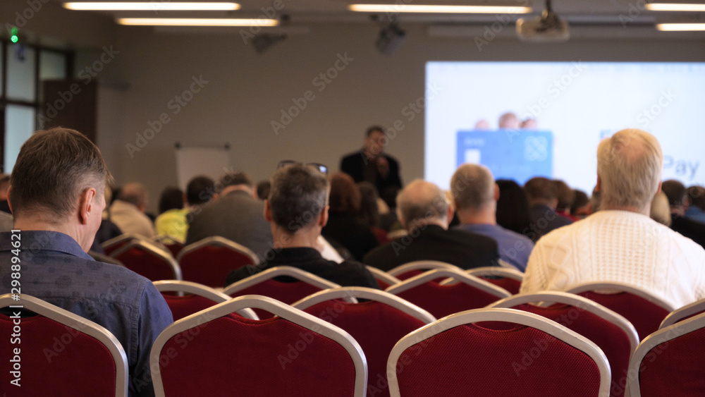 Blur of business Conference and Presentation in the blurred background of event concert lighting at conference hall.