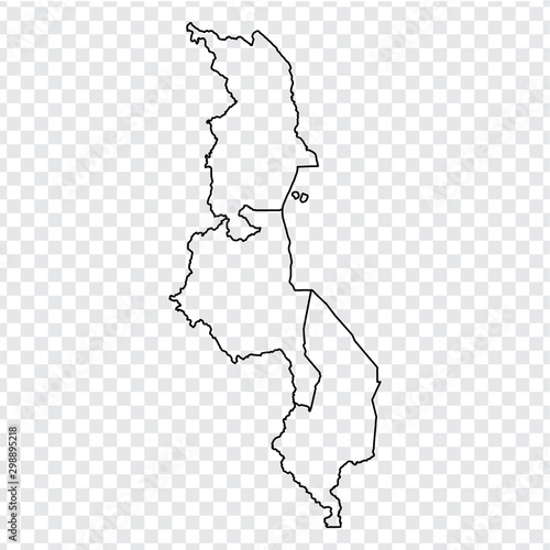 Blank map of Malawi. High quality map Republic of Malawi with provinces on transparent background for your web site design, logo, app, UI. EPS10. 