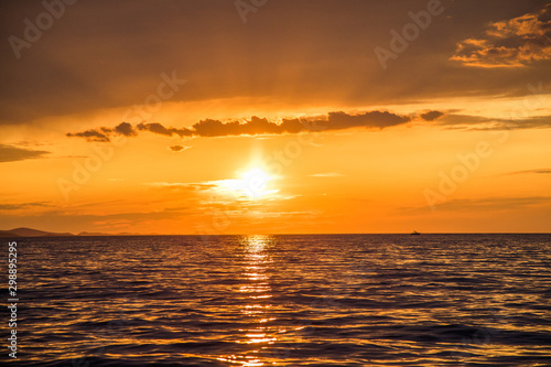 Zadar  Croatia - July  2019  Sunset in Zadar promenade  Croatia