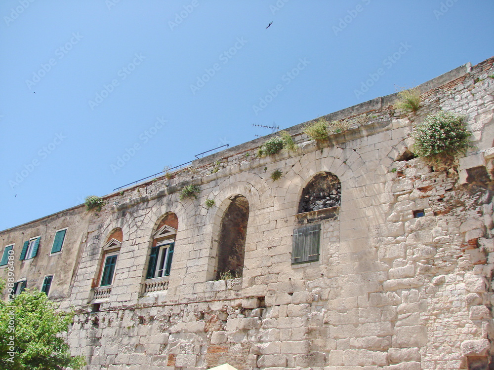 Panorama of the remains of the ancient fortress walls and architectural structures of the historic part of the city, which have survived to this day.