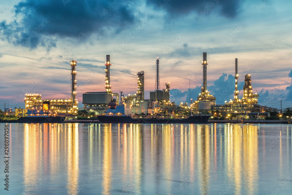 Oil Refinery and Petrochemical industry with sunset in Bangkok,Thailand.