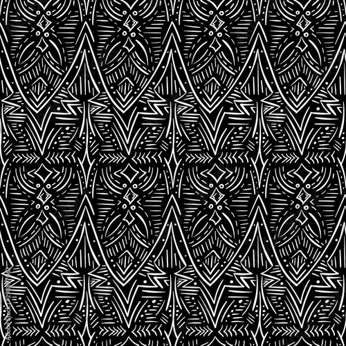 Ethnic doodles pattern. Tribal print. Simple sketch background. Aztec. Abstract geometric fabric. Cloth design. Embroidery. Fashion. Hippie. Textile ornament. Hand drawn seamless vector.