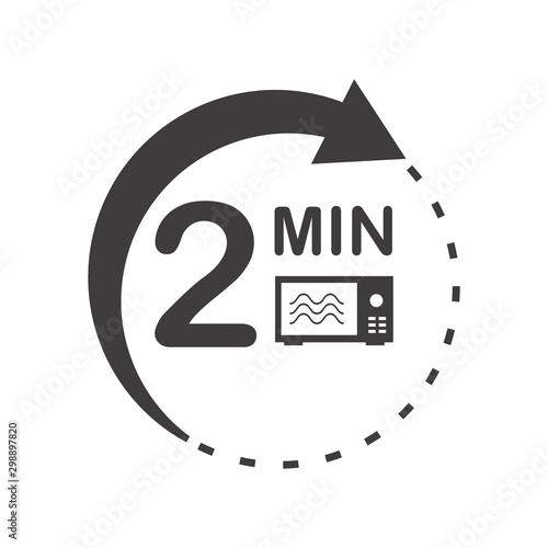 Two minutes icon. Cook in microwave sign. Heat 2 minutes.