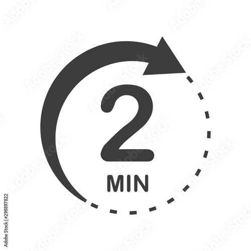 Two minutes icon. Symbol for product labels. Different uses such as cooking time, cosmetic or chemical application time, waiting time ...