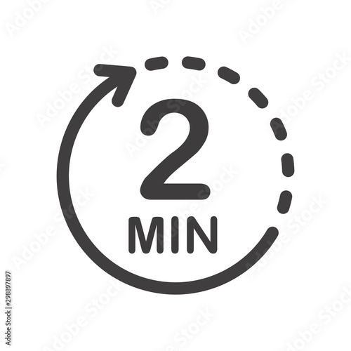 Two minutes icon. Symbol for product labels. Different uses such as cooking time, cosmetic or chemical application time, waiting time ...