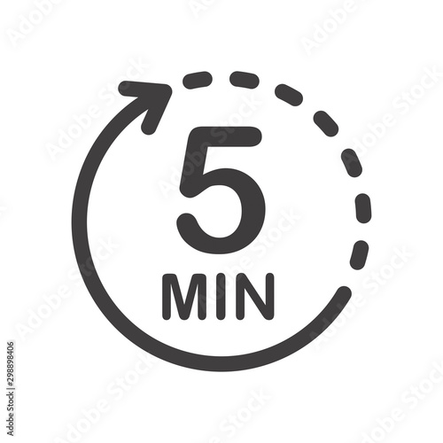 Five minutes icon. Symbol for product labels. Different uses such as cooking time, cosmetic or chemical application time, waiting time ...