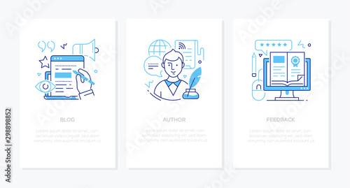 Blogging online - line design style banners set