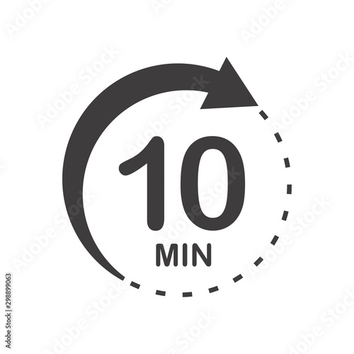 Ten minutes icon. Symbol for product labels. Different uses such as cooking time, cosmetic or chemical application time, waiting time ...
