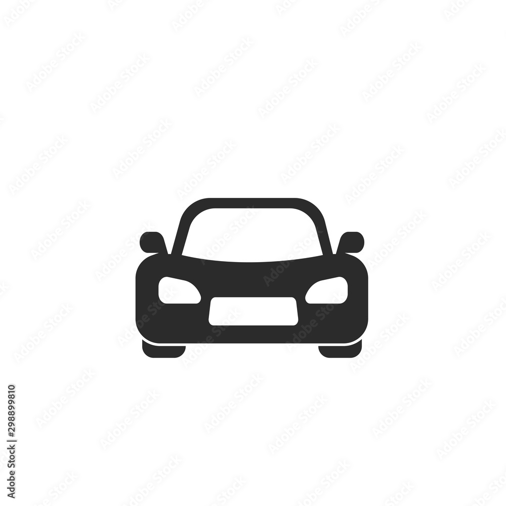 Car vector icon illustration on white background. Front view.  Flat simple vector car icon, transport sign for web