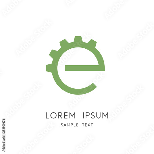 Green energy logo - gear wheel and eco symbol. Ecology and environment vector icon.
