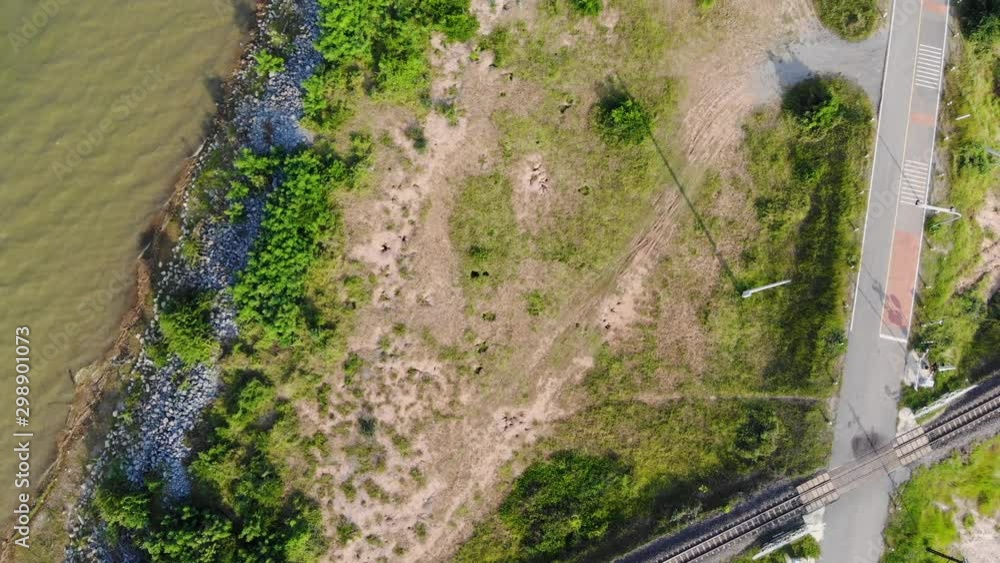 Drone shot aerial view scenic landscape of reservoir dam at the countryside Drone shot aerial view scenic landscape of reservoir dam at the countryside