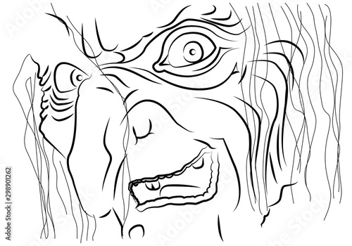 Принти на полотні witch face contour vector illustration isolated