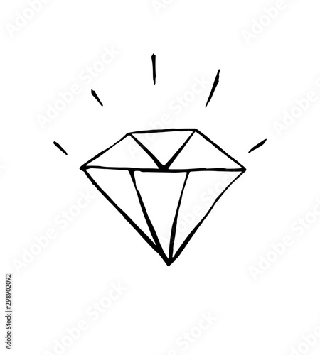 Diamond icon. Hand-drawn contour black and white doodle illustration. EPS 10 vector