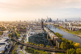  Aerial view towards the central bank of Frankfurt am Main Germany.
