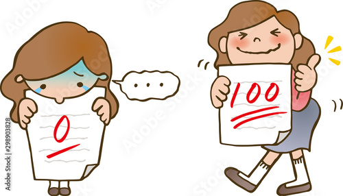 テストの結果　0点と100点　女の子