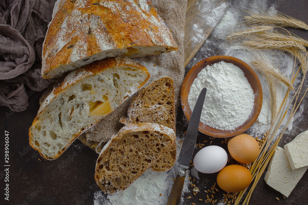 Obraz premium Bread products on the table in composition 