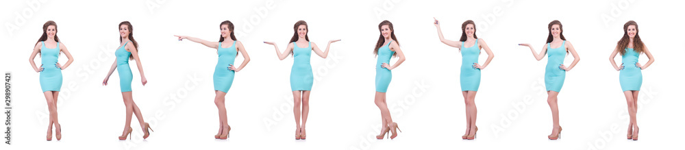 Woman in attractive dress on white Woman in attractive dress on white