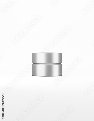 Small metal jar with lid mockup on a white background. Template packaging food, cosmetics, chemistry. 3D rendering photo