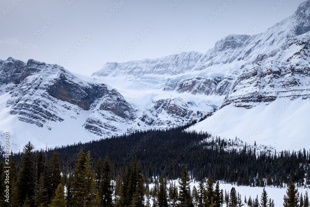 The crowfoot glacier in winter along the Icefields Parkway in Banff National Park, Alberta, Canada