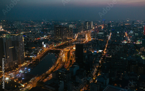 Vietnam Ho Chi Minh night City view from the air