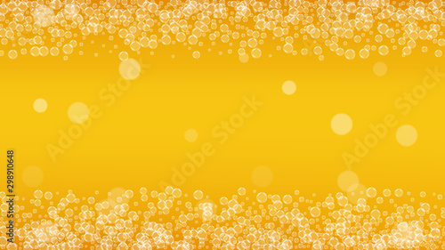 Beer foam. Craft lager splash. Oktoberfest background. bar flyer concept. Froth pint of ale with realistic white bubbles. Cool liquid drink for Yellow mug with beer foam.