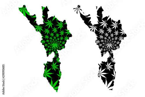 Tak Province (Kingdom of Thailand, Siam, Provinces of Thailand) map is designed cannabis leaf green and black, Tak map made of marijuana (marihuana,THC) foliage....