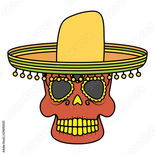 skull head with traditional mexican hat