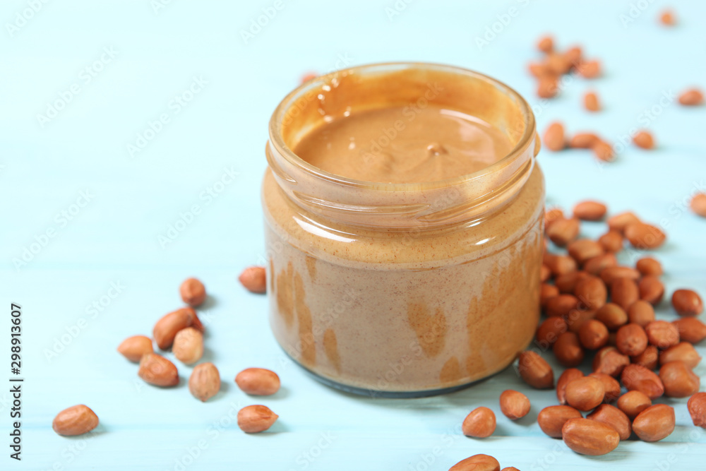 creamy peanut butter on the table. Peanut paste. creamy peanut butter on the table. Peanut paste.