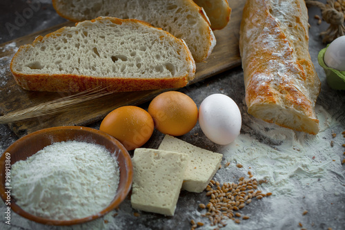 Bread products on the table in composition 