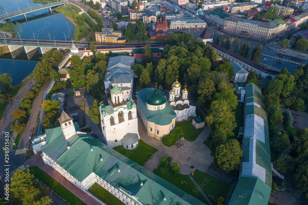 Over the temples of the old Transfiguration Monastery. Yaroslavl, Golden Ring of Russia