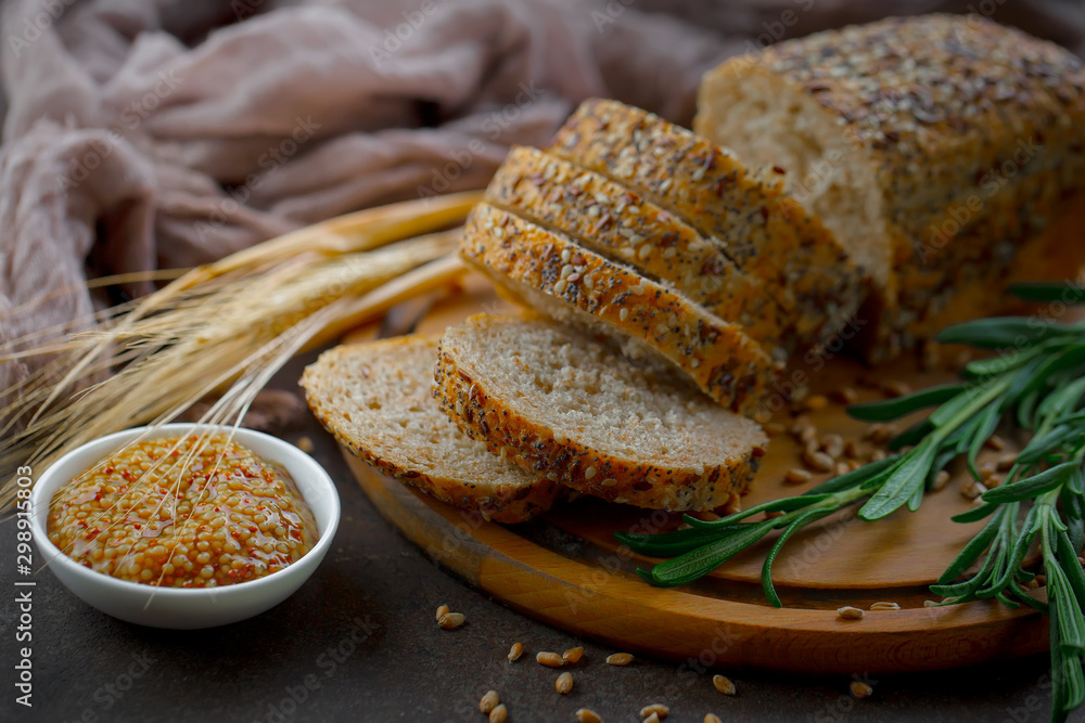 Bread products on the table in composition 