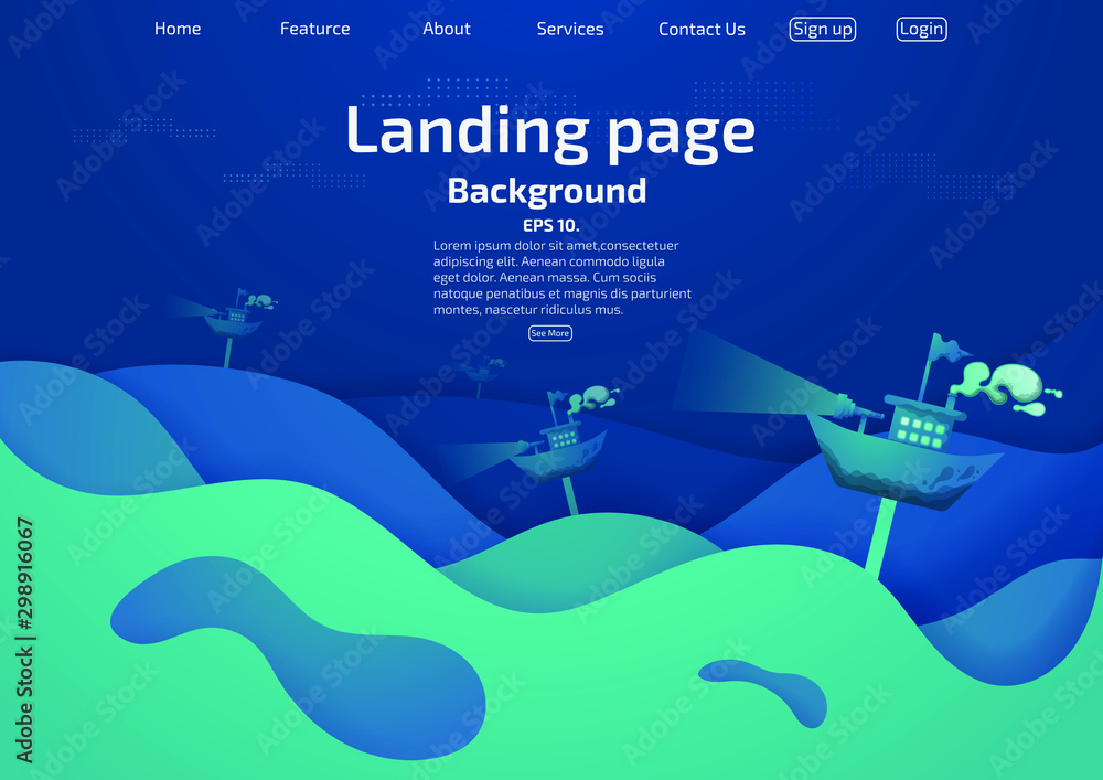 Naklejka premium Vector concept of landing pages, gradient websites and toys that sail at sea. Modern abstract background